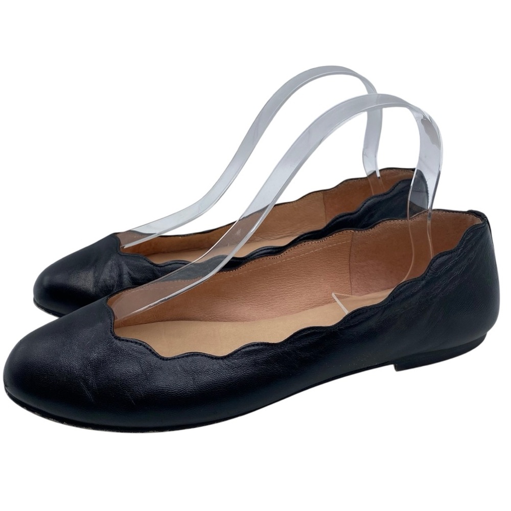 French Sole Black Leather Flats